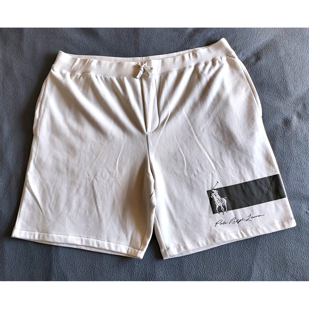 Polo Ralph Lauren Fleece Short M6-Athletic Men's 4XB Off White Logo Gym Shorts